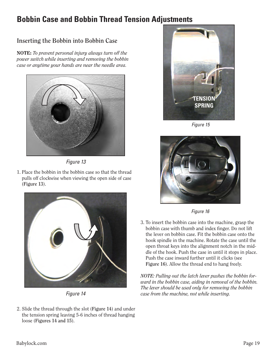 Bobbin case and bobbin thread tension adjustments | Baby Lock Tiara II (BLTR16-2) Instruction and Reference Guide User Manual | Page 20 / 34