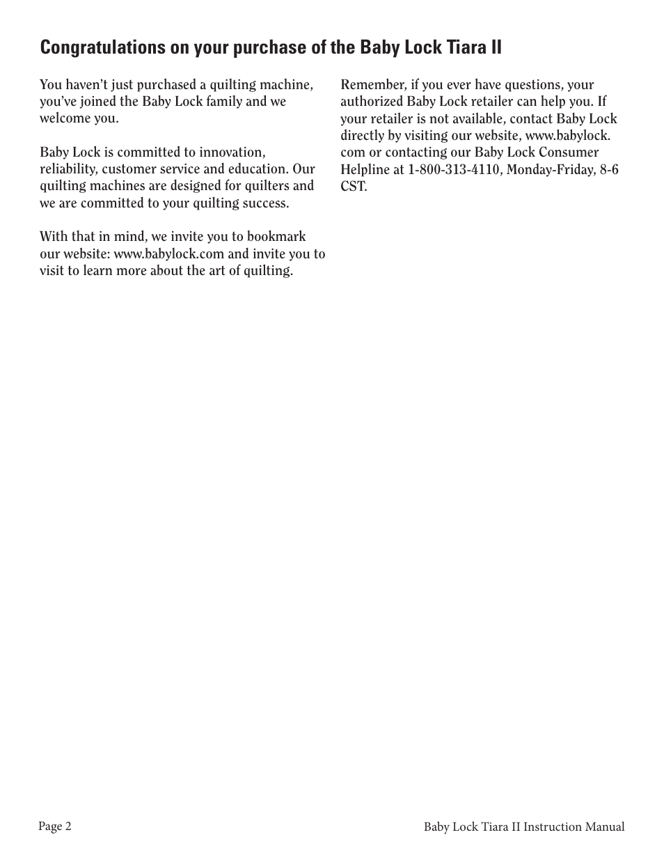 Baby Lock Tiara II (BLTR16-2) Instruction and Reference Guide User Manual | Page 3 / 34