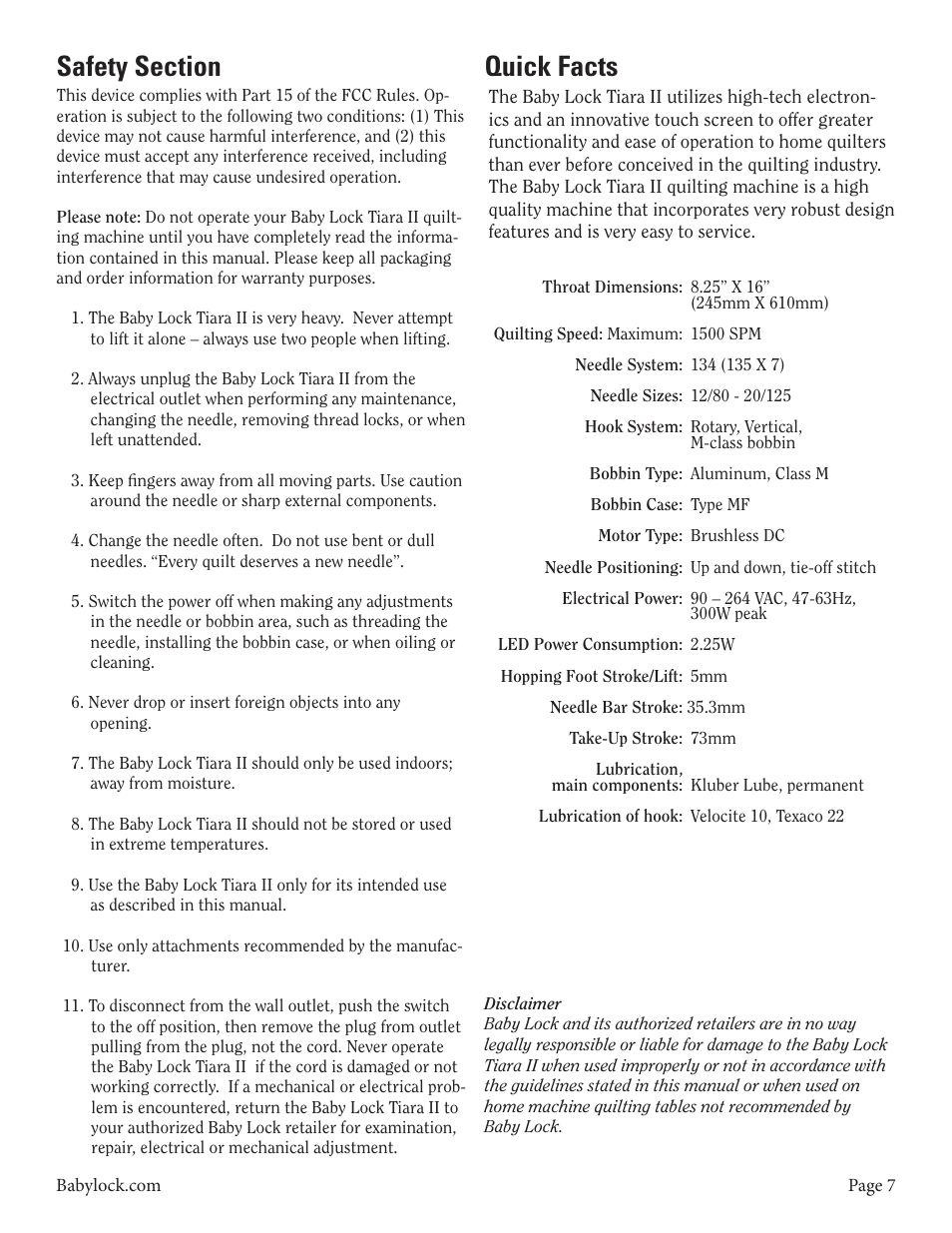 Baby Lock Tiara II (BLTR16-2) Instruction and Reference Guide User Manual | Page 8 / 34
