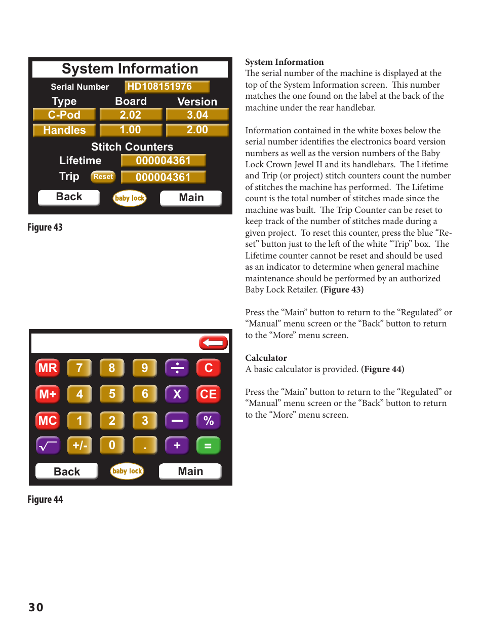 System information, Ce c mr m+ mc + x | Baby Lock Crown Jewel II (BLCJ18-2) Manual User Manual | Page 37 / 47