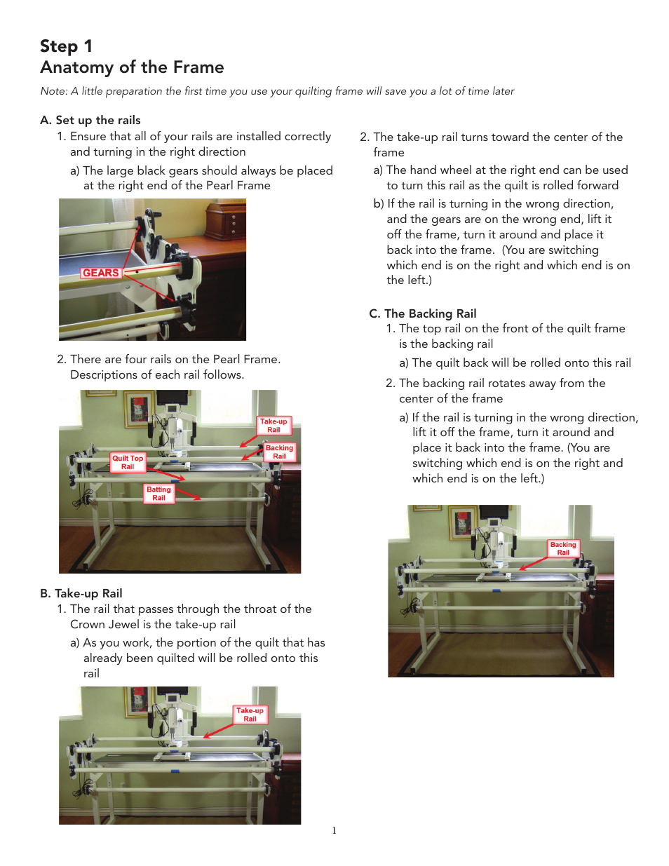 Step 1 anatomy of the frame | Baby Lock Crown Jewel (Previous Model) (BLCJ18) Instruction and Reference Guide Addendum User Manual | Page 2 / 9