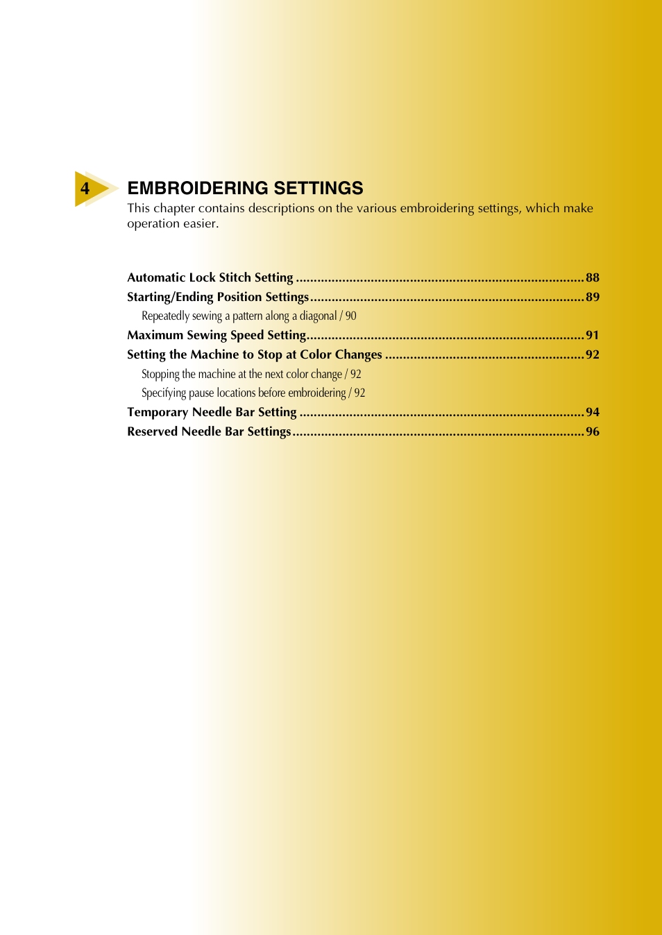 4embroidering settings | Baby Lock EmbroideryPro_BMP8_InstructionRef (BMP8) Instruction and Reference Guide User Manual | Page 104 / 238