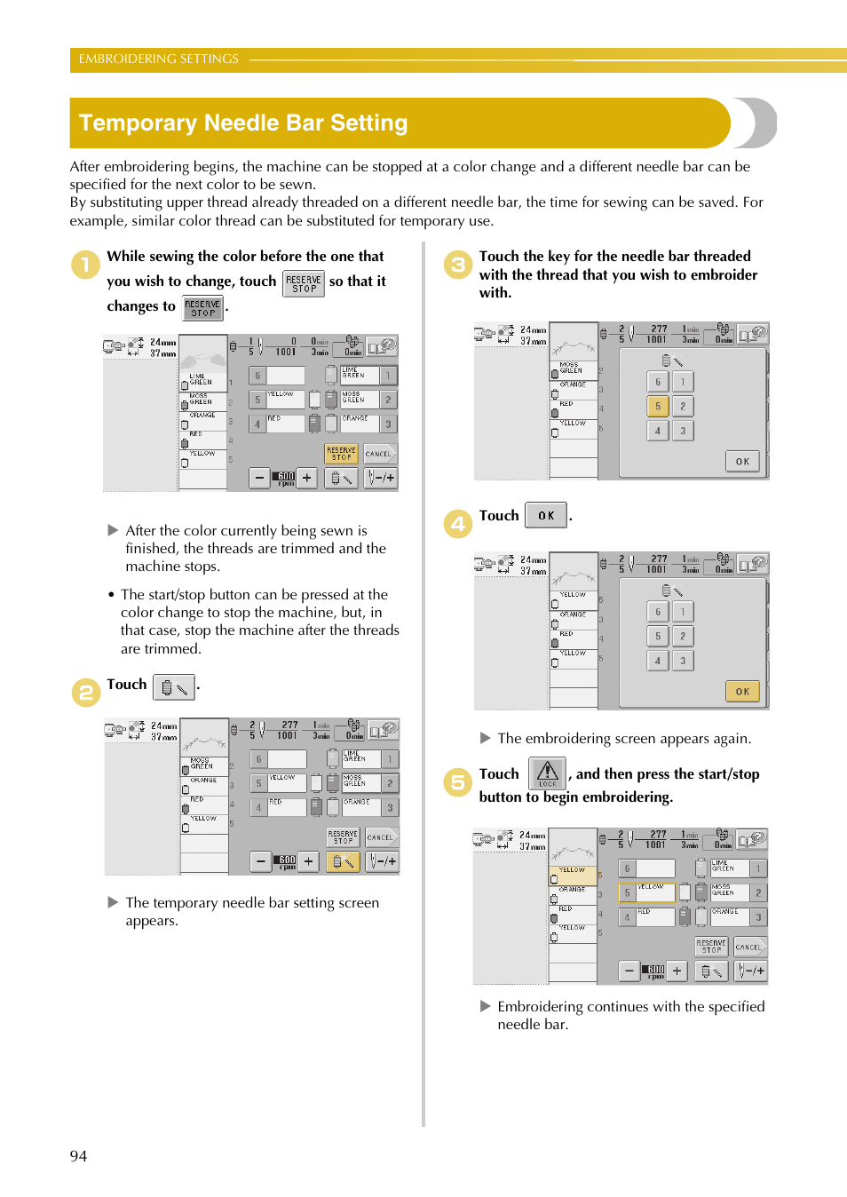 Temporary needle bar setting | Baby Lock EmbroideryPro_BMP8_InstructionRef (BMP8) Instruction and Reference Guide User Manual | Page 111 / 238