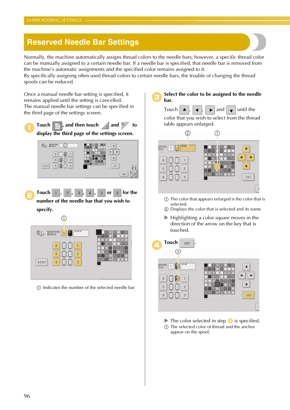 Reserved needle bar settings | Baby Lock EmbroideryPro_BMP8_InstructionRef (BMP8) Instruction and Reference Guide User Manual | Page 113 / 238