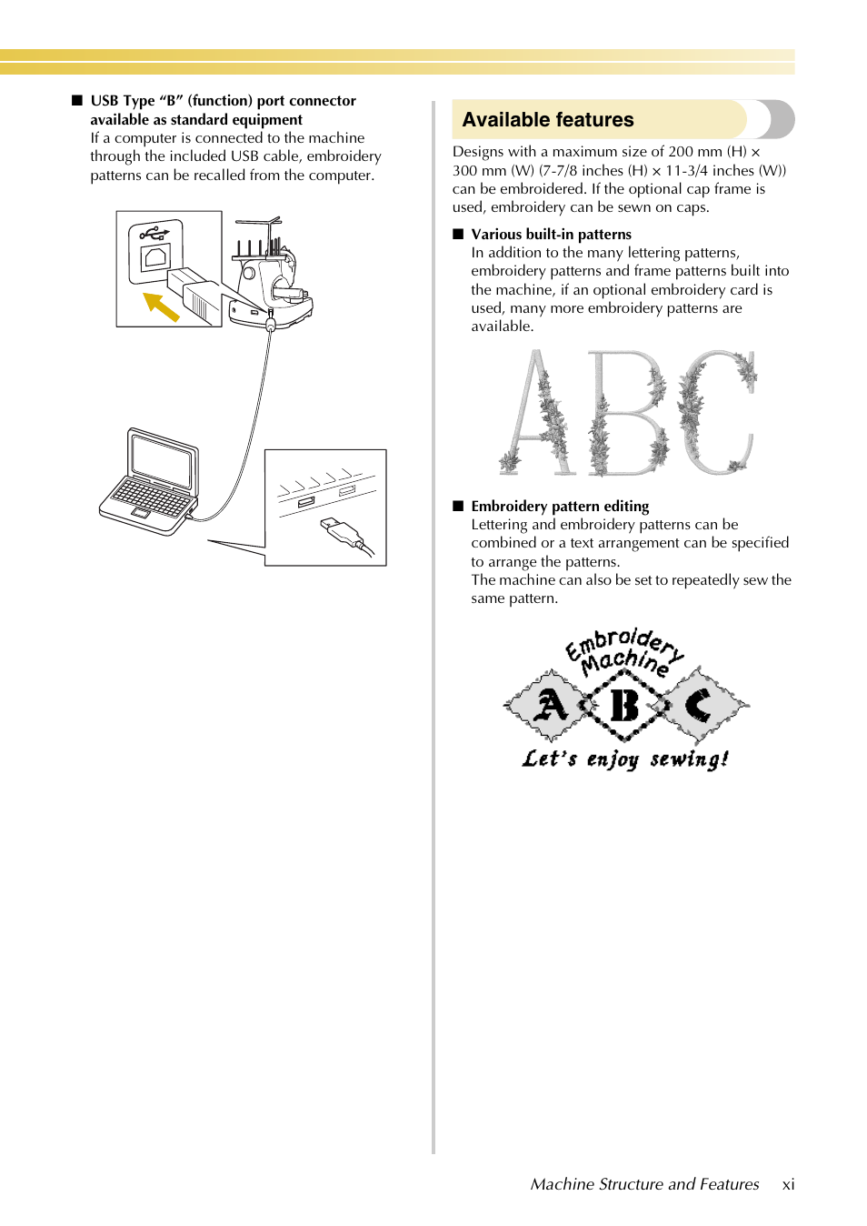 Available features | Baby Lock EmbroideryPro_BMP8_InstructionRef (BMP8) Instruction and Reference Guide User Manual | Page 12 / 238
