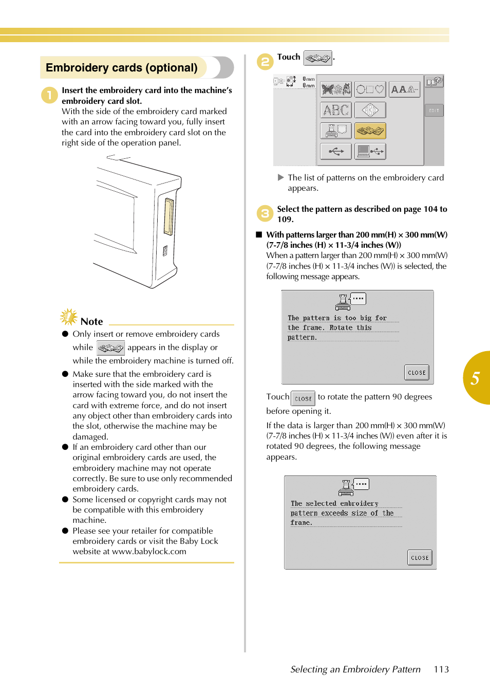 Embroidery cards (optional) | Baby Lock EmbroideryPro_BMP8_InstructionRef (BMP8) Instruction and Reference Guide User Manual | Page 130 / 238