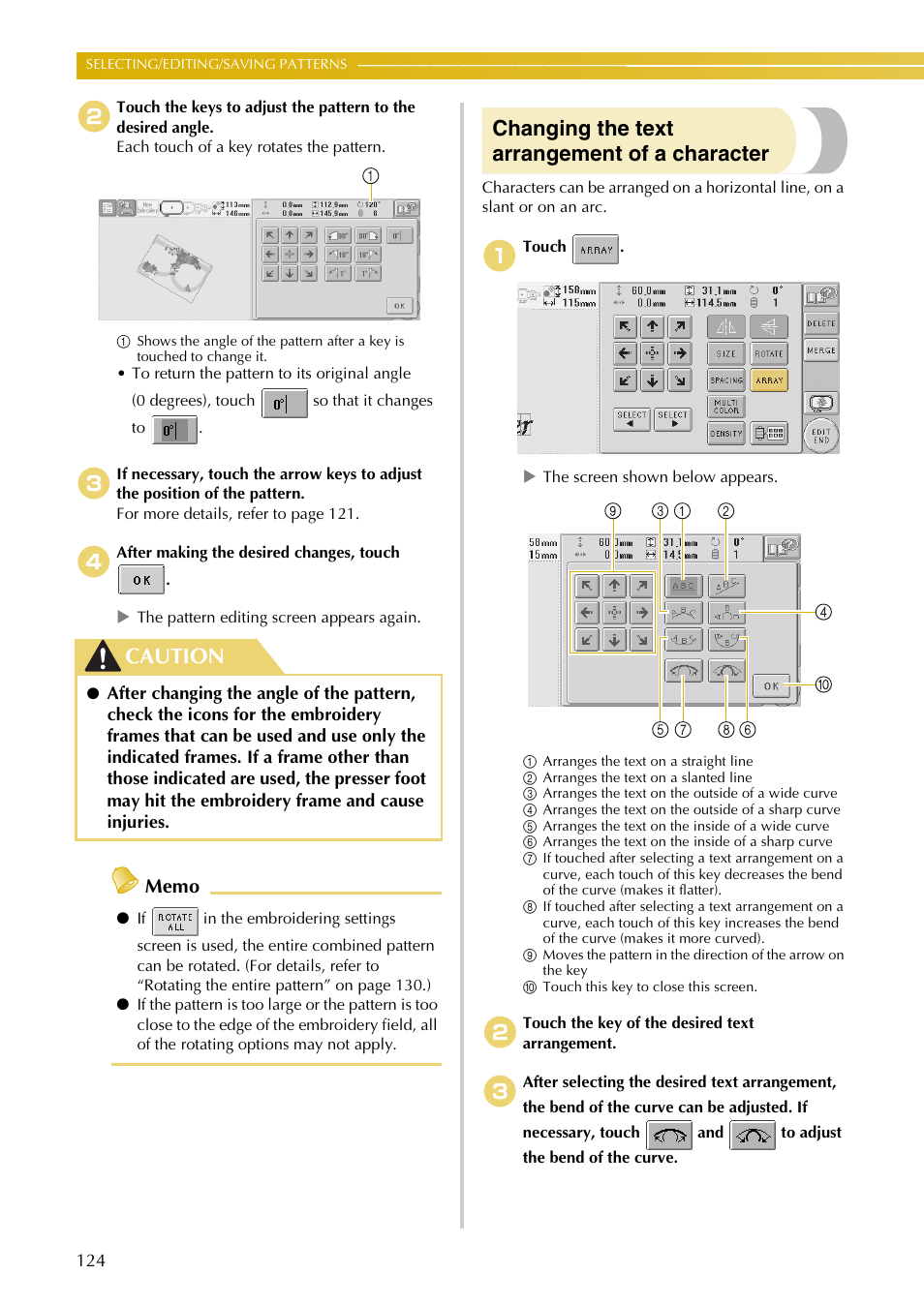 Changing the text arrangement of a character, Caution | Baby Lock EmbroideryPro_BMP8_InstructionRef (BMP8) Instruction and Reference Guide User Manual | Page 141 / 238