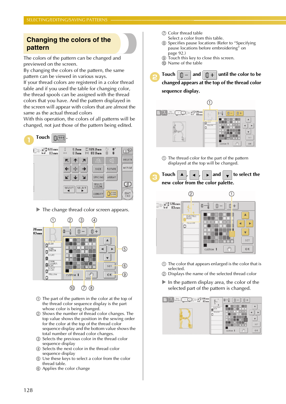 Changing the colors of the pattern | Baby Lock EmbroideryPro_BMP8_InstructionRef (BMP8) Instruction and Reference Guide User Manual | Page 145 / 238