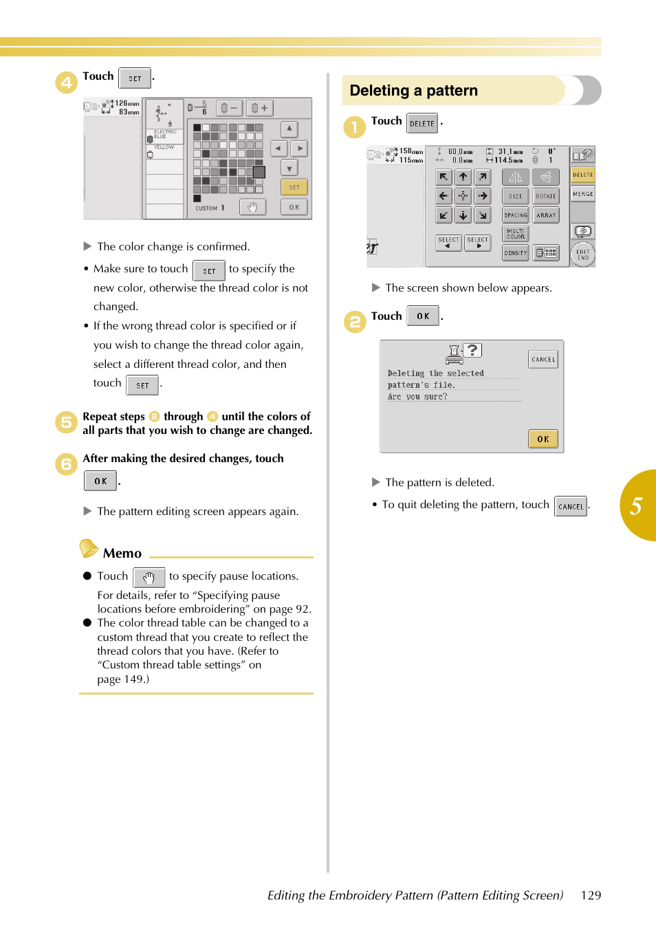 Deleting a pattern | Baby Lock EmbroideryPro_BMP8_InstructionRef (BMP8) Instruction and Reference Guide User Manual | Page 146 / 238