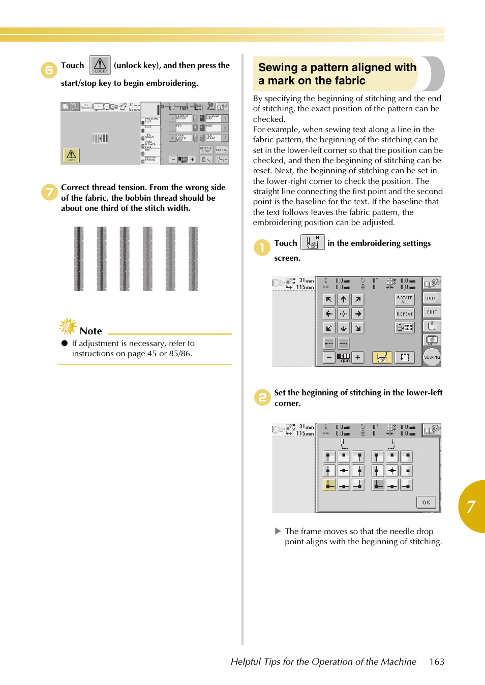 Sewing a pattern aligned with a mark on the fabric | Baby Lock EmbroideryPro_BMP8_InstructionRef (BMP8) Instruction and Reference Guide User Manual | Page 180 / 238