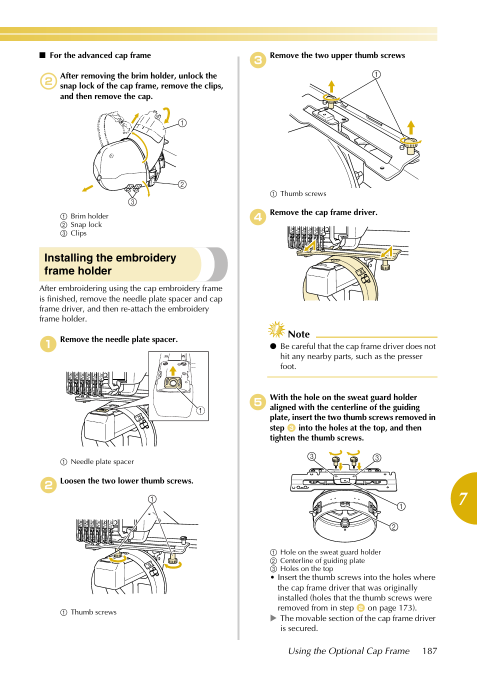 Installing the embroidery frame holder | Baby Lock EmbroideryPro_BMP8_InstructionRef (BMP8) Instruction and Reference Guide User Manual | Page 204 / 238