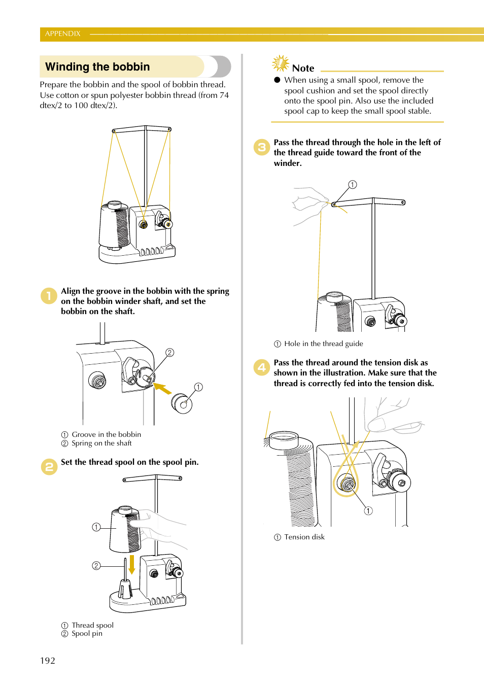 Winding the bobbin | Baby Lock EmbroideryPro_BMP8_InstructionRef (BMP8) Instruction and Reference Guide User Manual | Page 209 / 238