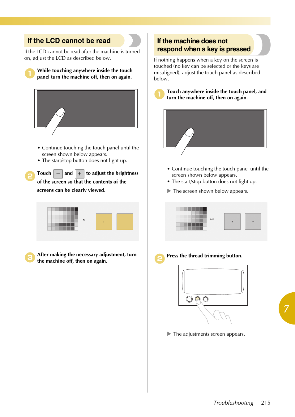 If the lcd cannot be read | Baby Lock EmbroideryPro_BMP8_InstructionRef (BMP8) Instruction and Reference Guide User Manual | Page 232 / 238