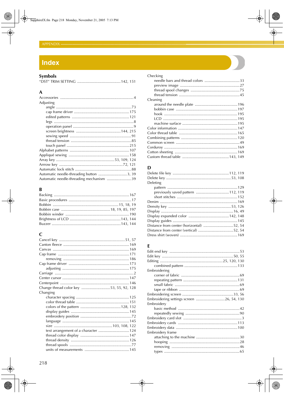 Index | Baby Lock EmbroideryPro_BMP8_InstructionRef (BMP8) Instruction and Reference Guide User Manual | Page 235 / 238