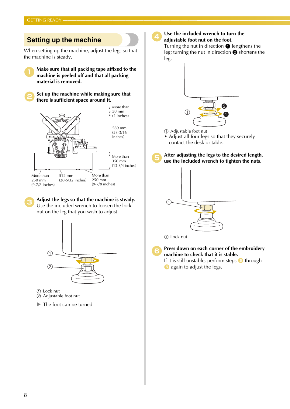 Setting up the machine | Baby Lock EmbroideryPro_BMP8_InstructionRef (BMP8) Instruction and Reference Guide User Manual | Page 25 / 238