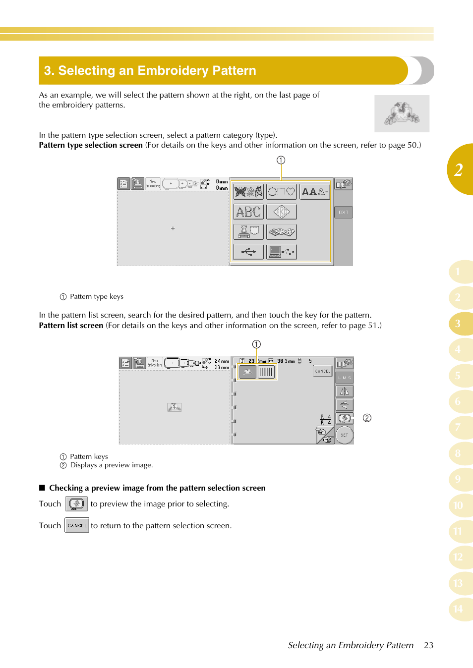 Selecting an embroidery pattern | Baby Lock EmbroideryPro_BMP8_InstructionRef (BMP8) Instruction and Reference Guide User Manual | Page 40 / 238