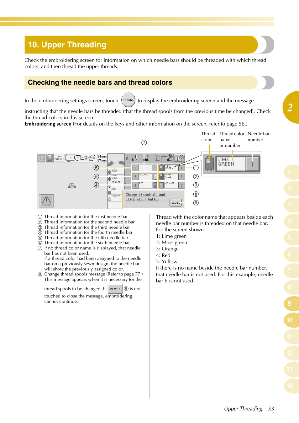 Upper threading | Baby Lock EmbroideryPro_BMP8_InstructionRef (BMP8) Instruction and Reference Guide User Manual | Page 50 / 238