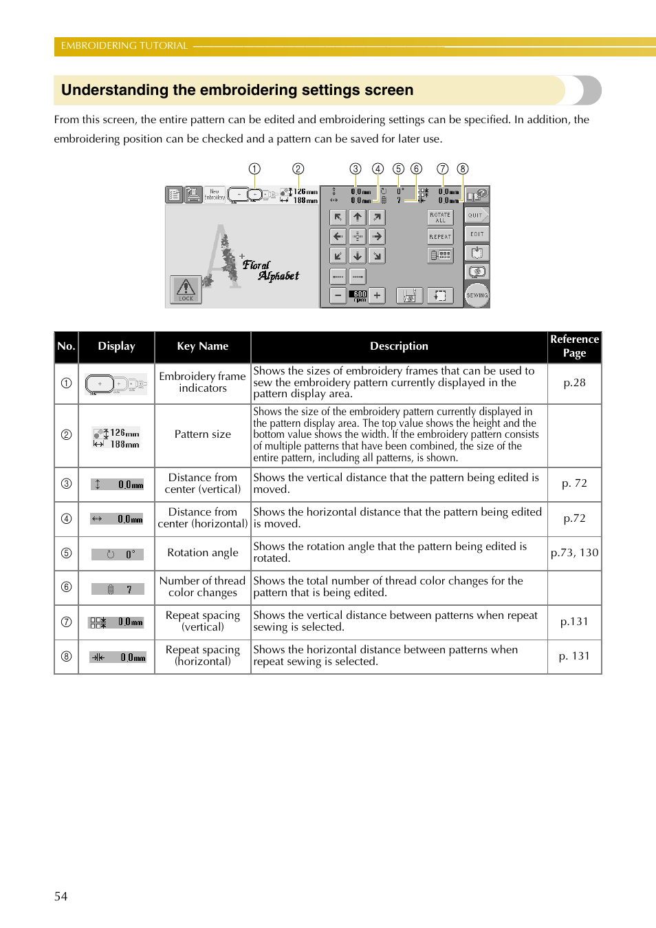 Understanding the embroidering settings screen | Baby Lock EmbroideryPro_BMP8_InstructionRef (BMP8) Instruction and Reference Guide User Manual | Page 71 / 238