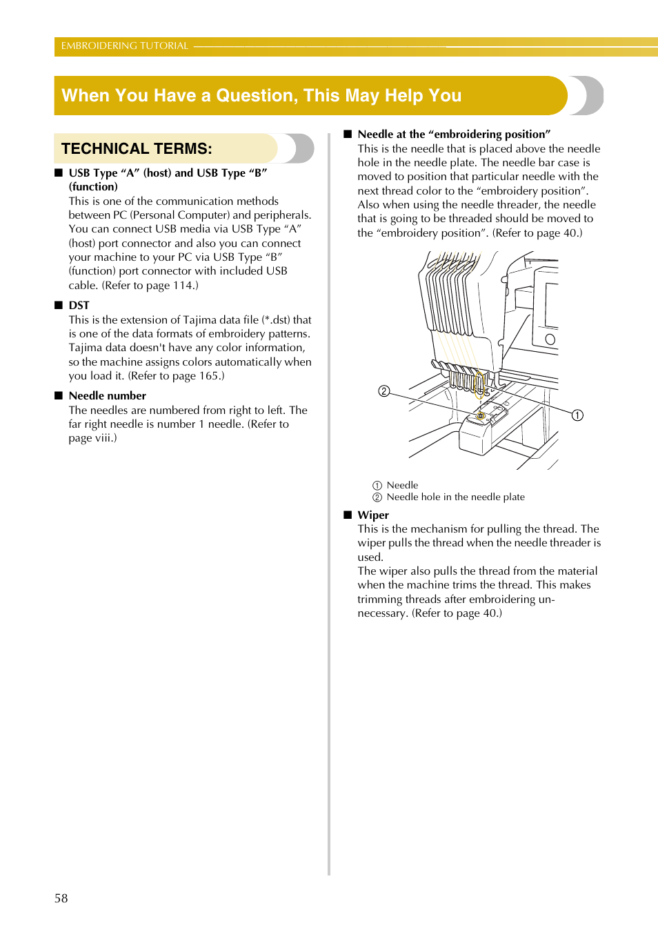 When you have a question, this may help you, Technical terms | Baby Lock EmbroideryPro_BMP8_InstructionRef (BMP8) Instruction and Reference Guide User Manual | Page 75 / 238