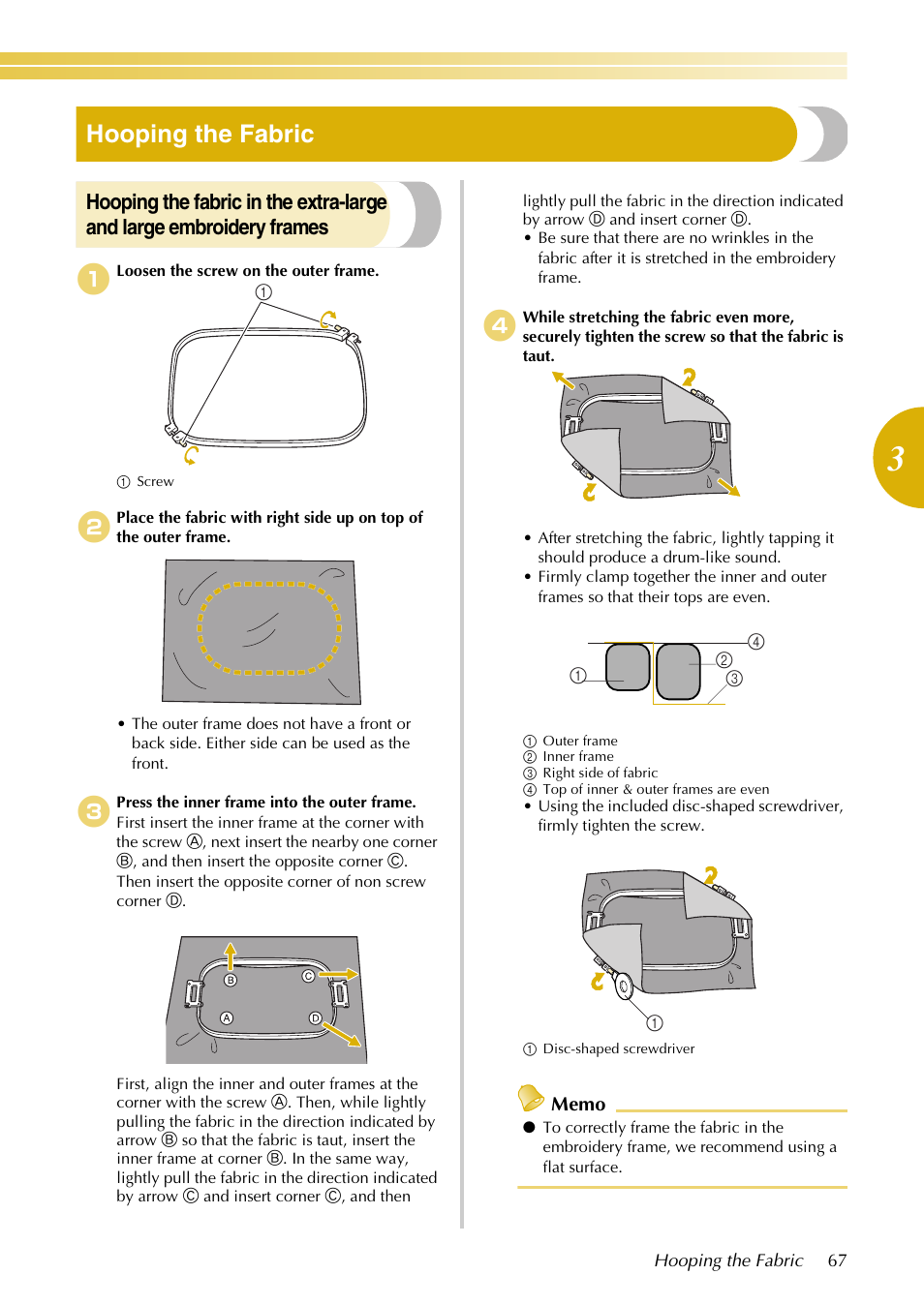 Hooping the fabric | Baby Lock EmbroideryPro_BMP8_InstructionRef (BMP8) Instruction and Reference Guide User Manual | Page 84 / 238