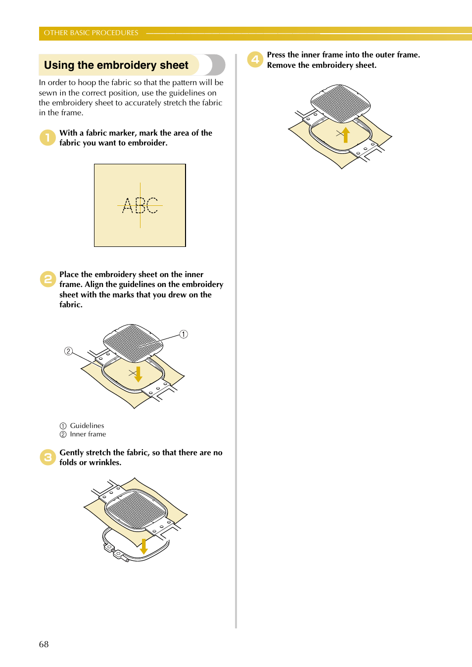 Using the embroidery sheet | Baby Lock EmbroideryPro_BMP8_InstructionRef (BMP8) Instruction and Reference Guide User Manual | Page 85 / 238