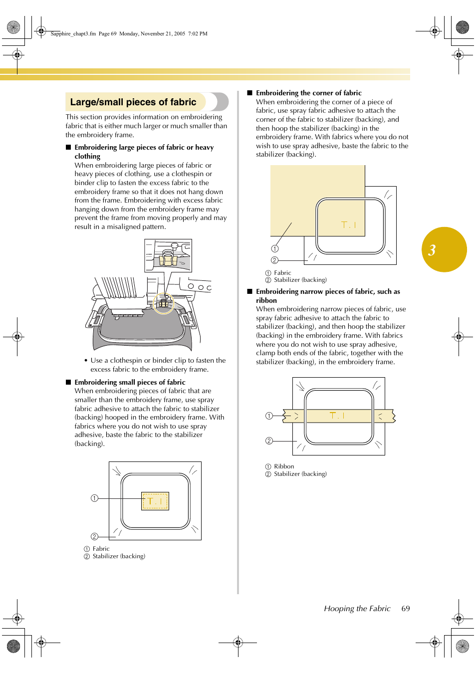 Large/small pieces of fabric | Baby Lock EmbroideryPro_BMP8_InstructionRef (BMP8) Instruction and Reference Guide User Manual | Page 86 / 238