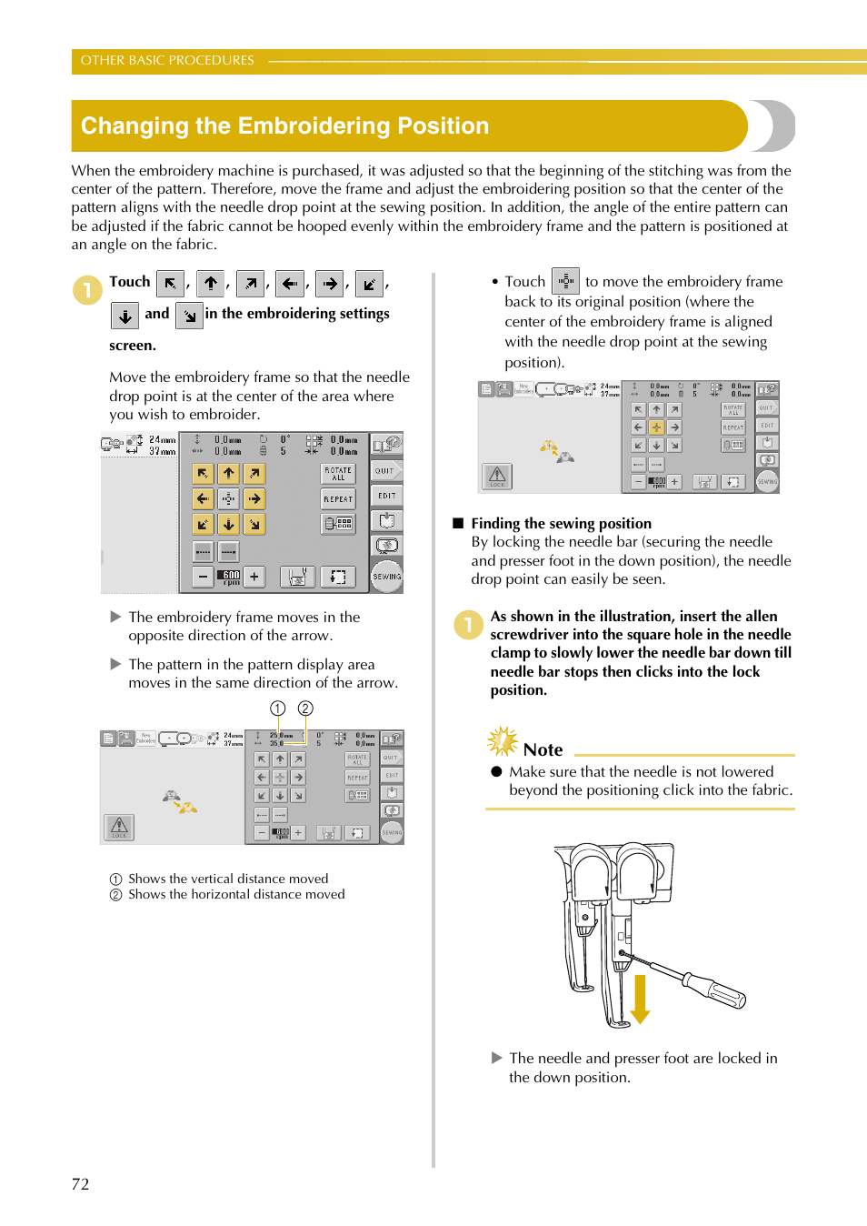 Changing the embroidering position | Baby Lock EmbroideryPro_BMP8_InstructionRef (BMP8) Instruction and Reference Guide User Manual | Page 89 / 238