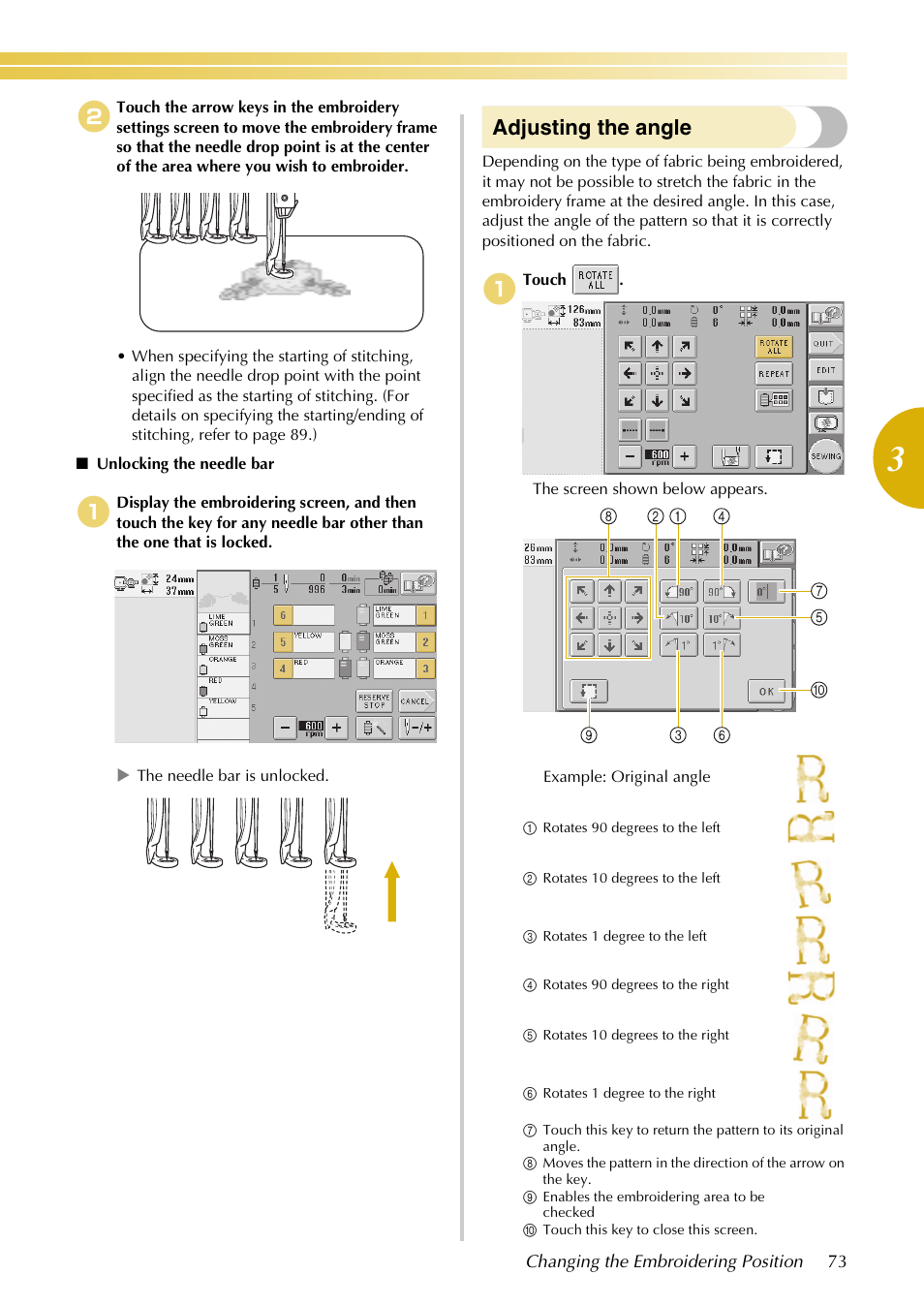Adjusting the angle | Baby Lock EmbroideryPro_BMP8_InstructionRef (BMP8) Instruction and Reference Guide User Manual | Page 90 / 238