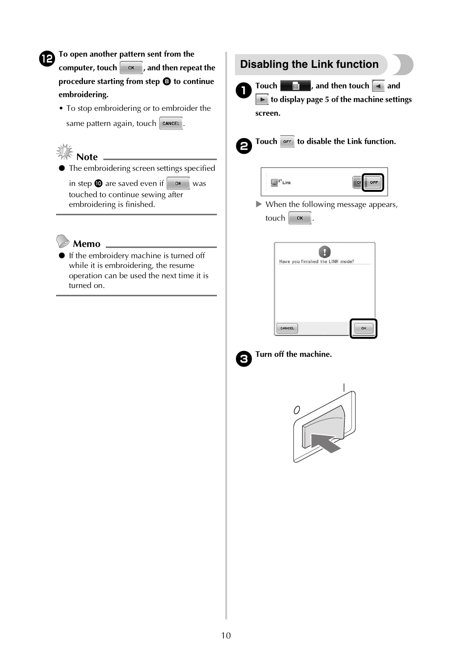 Disabling the link function | Baby Lock Endurance (Previous Model) (BND9) Instruction Book Addendum User Manual | Page 12 / 40