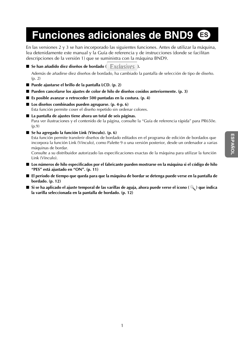 Funciones adicionales de bnd9 | Baby Lock Endurance (Previous Model) (BND9) Instruction Book Addendum User Manual | Page 27 / 40