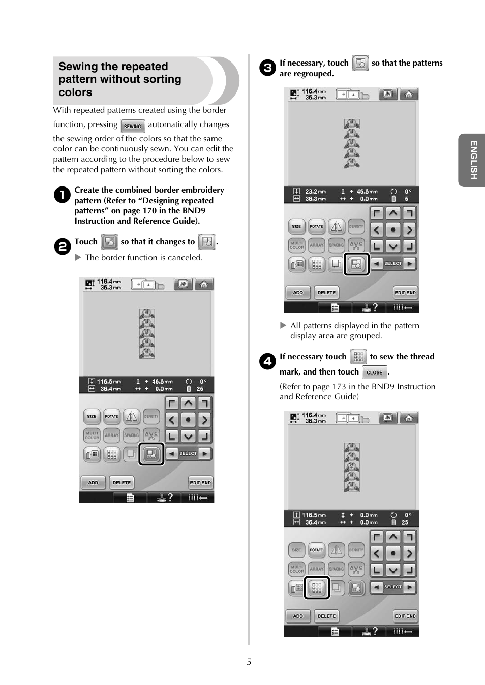 Sewing the repeated pattern without sorting colors | Baby Lock Endurance (Previous Model) (BND9) Instruction Book Addendum User Manual | Page 7 / 40