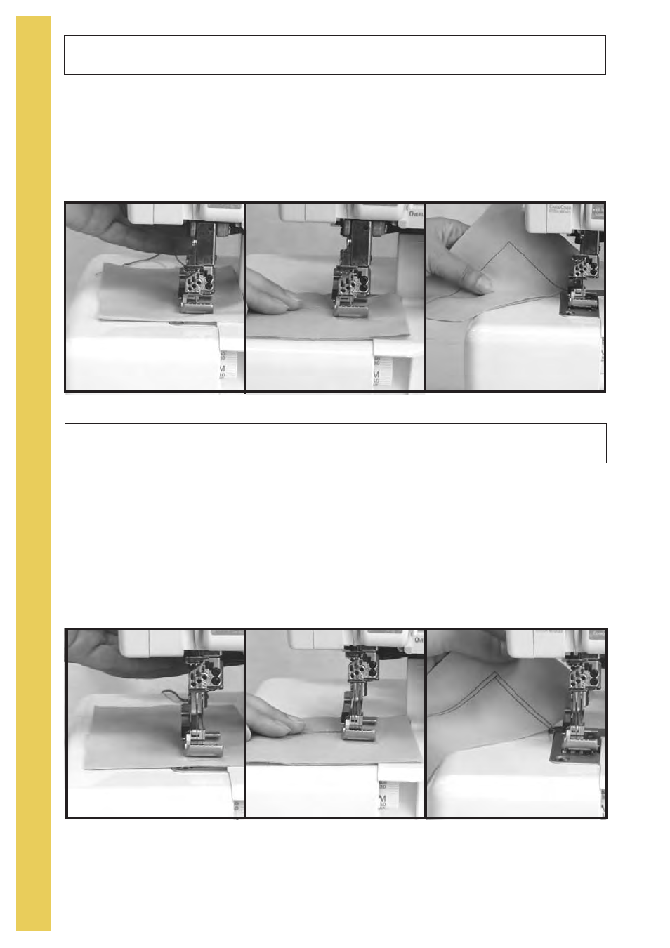 Turning corners - chain stitch, Turning corners - cover stitch | Baby Lock Evolve (Previous Model) (BLE8W) Instruction and Reference Guide User Manual | Page 68 / 92