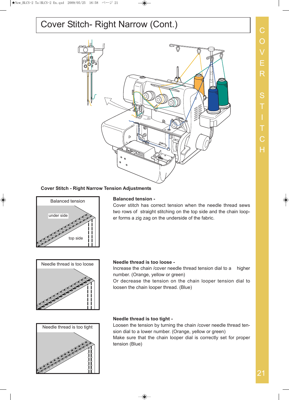 Cover stitch­ right narrow (cont.) | Baby Lock Cover Stitch (BLCS-2) Instruction and Reference Guide User Manual | Page 23 / 44