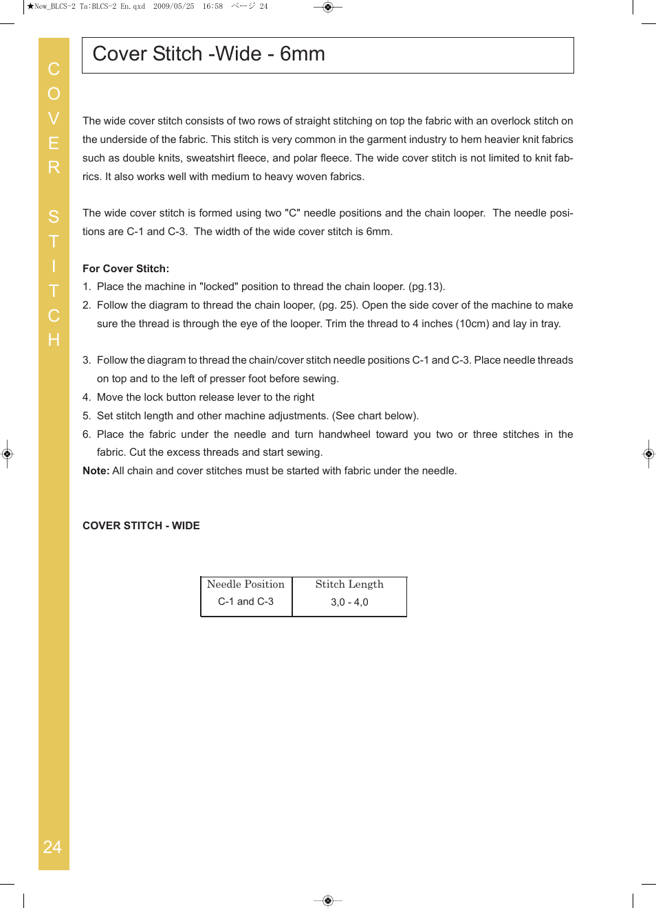 Cover stitch ­wide ­ 6mm | Baby Lock Cover Stitch (BLCS-2) Instruction and Reference Guide User Manual | Page 26 / 44