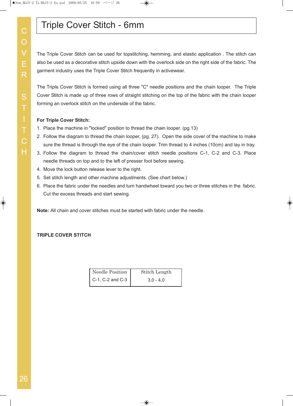 Triple cover stitch ­ 6mm | Baby Lock Cover Stitch (BLCS-2) Instruction and Reference Guide User Manual | Page 28 / 44