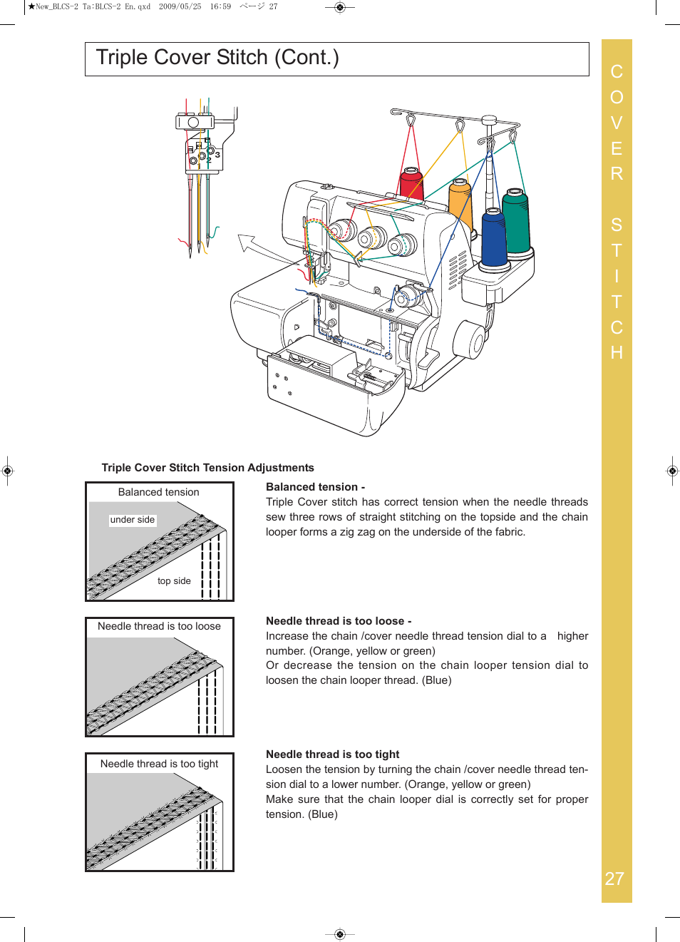 Triple cover stitch (cont.) | Baby Lock Cover Stitch (BLCS-2) Instruction and Reference Guide User Manual | Page 29 / 44