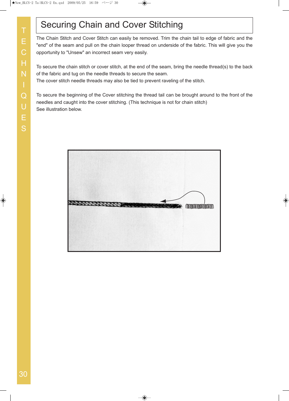 Securing chain and cover stitching | Baby Lock Cover Stitch (BLCS-2) Instruction and Reference Guide User Manual | Page 32 / 44