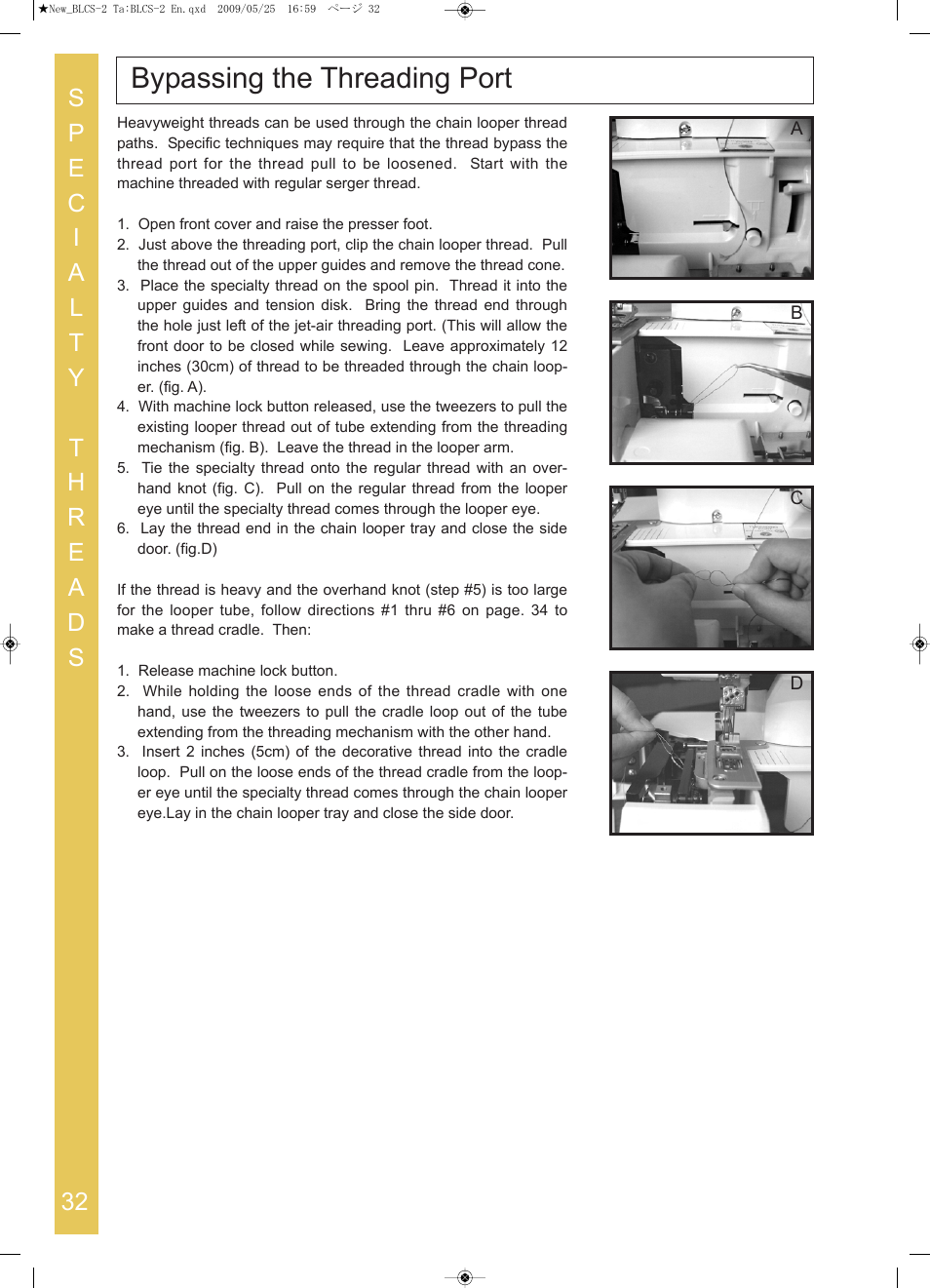 Bypassing the threading port | Baby Lock Cover Stitch (BLCS-2) Instruction and Reference Guide User Manual | Page 34 / 44