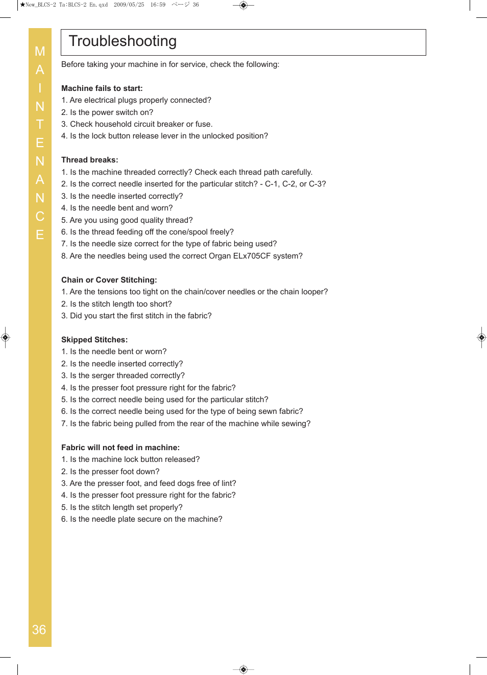 Troubleshooting | Baby Lock Cover Stitch (BLCS-2) Instruction and Reference Guide User Manual | Page 38 / 44