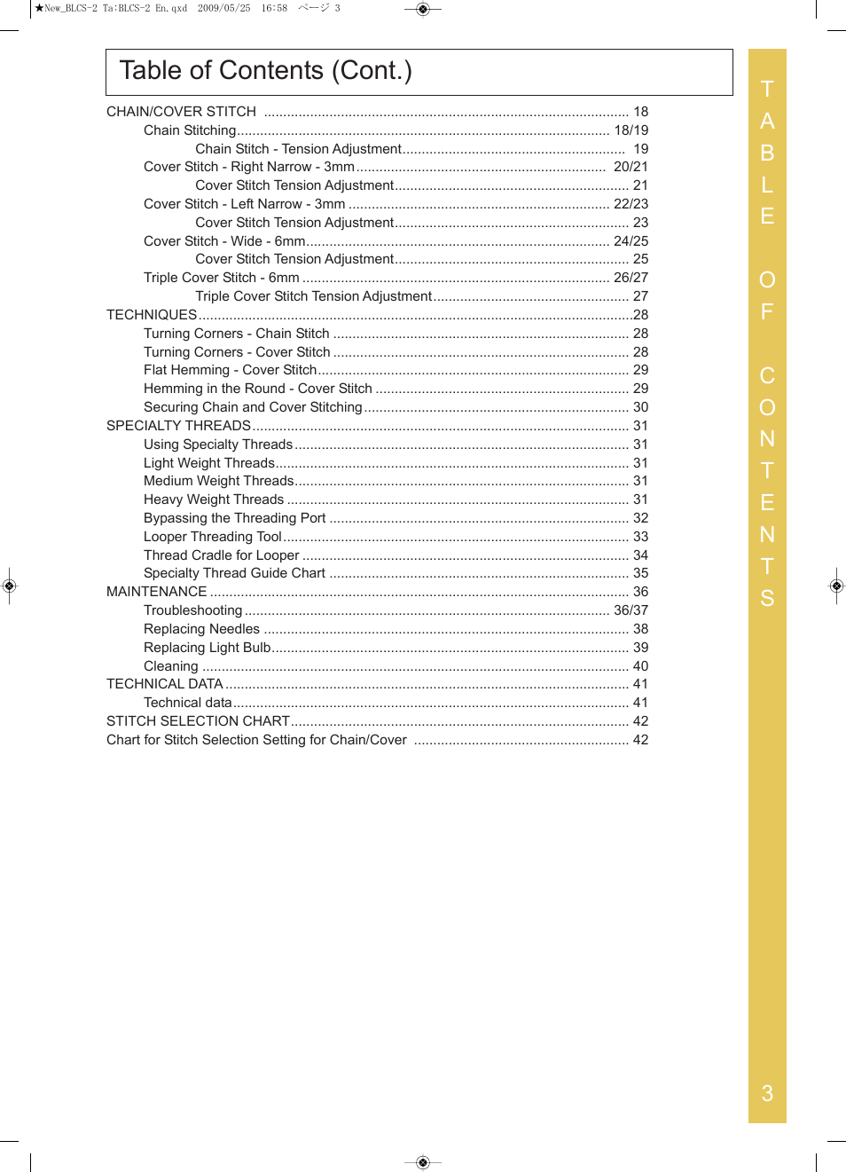 Table of contents (cont.) | Baby Lock Cover Stitch (BLCS-2) Instruction and Reference Guide User Manual | Page 5 / 44