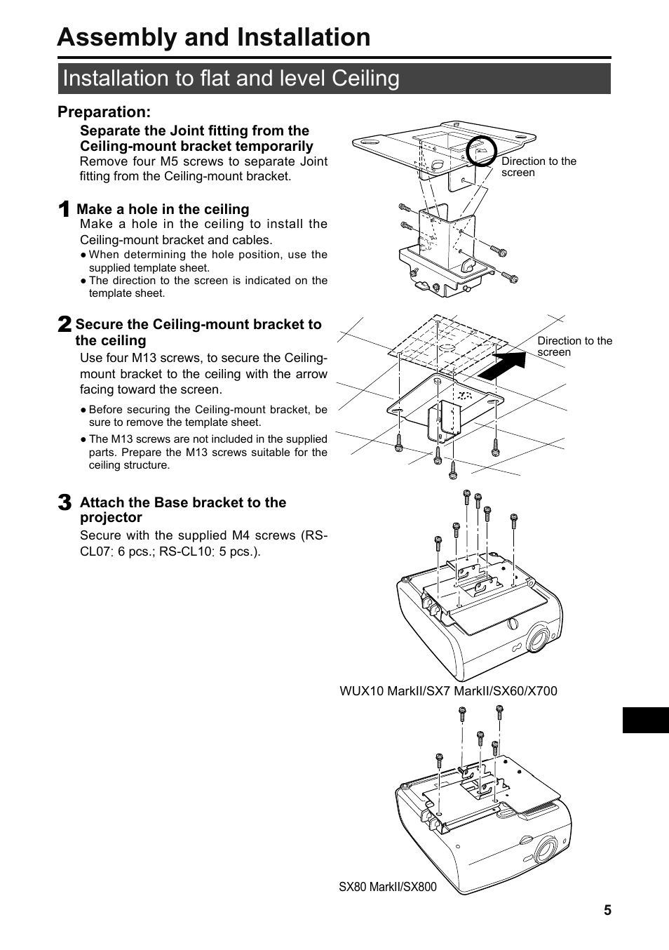 Assembly and installation, Installation to flat and level ceiling | Canon RS-CL07 User Manual | Page 18 / 86