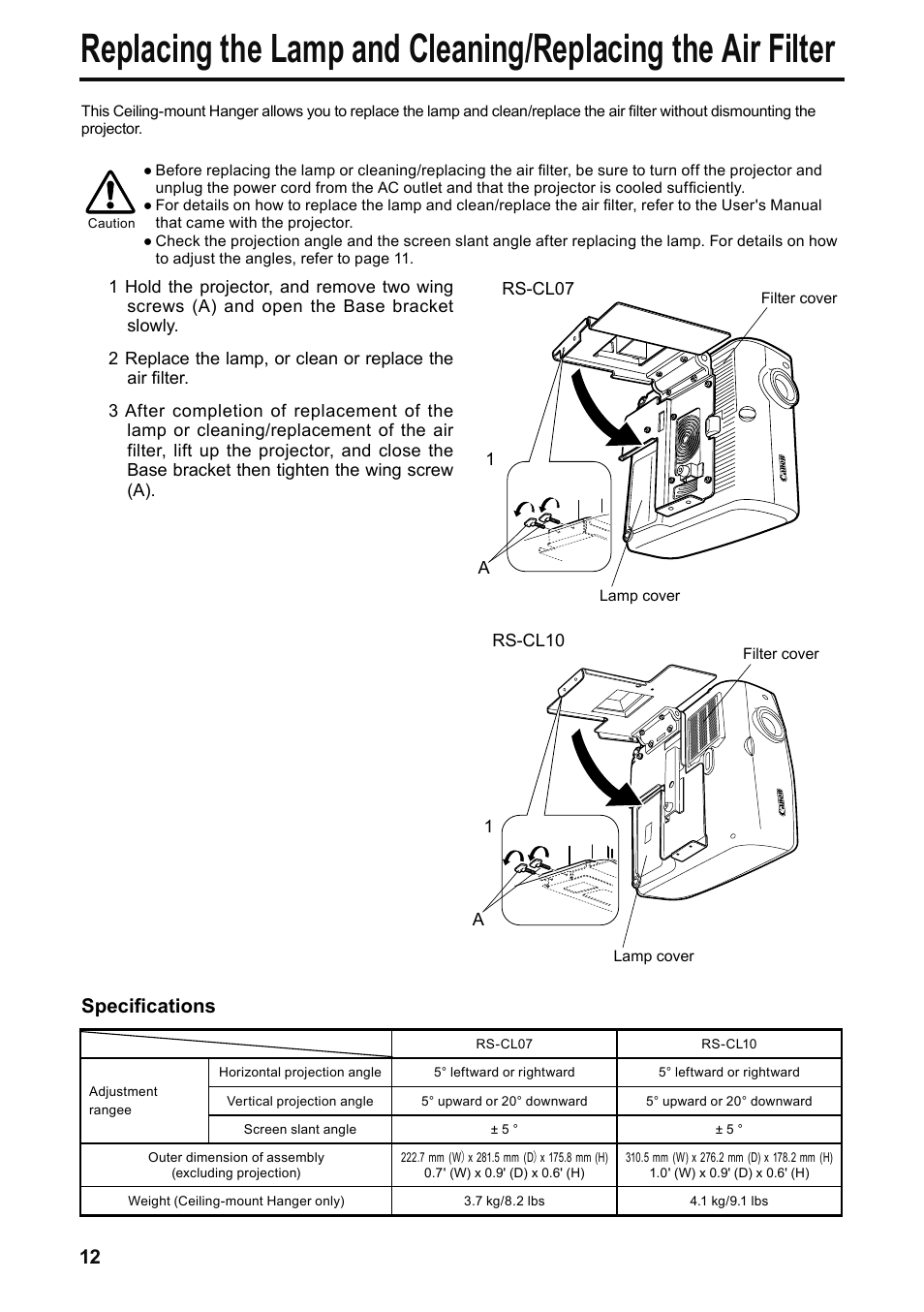 Specifications | Canon RS-CL07 User Manual | Page 25 / 86