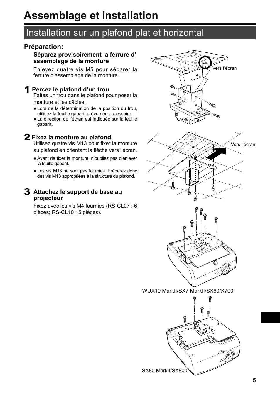 Assemblage et installation, Installation sur un plafond plat et horizontal | Canon RS-CL07 User Manual | Page 30 / 86