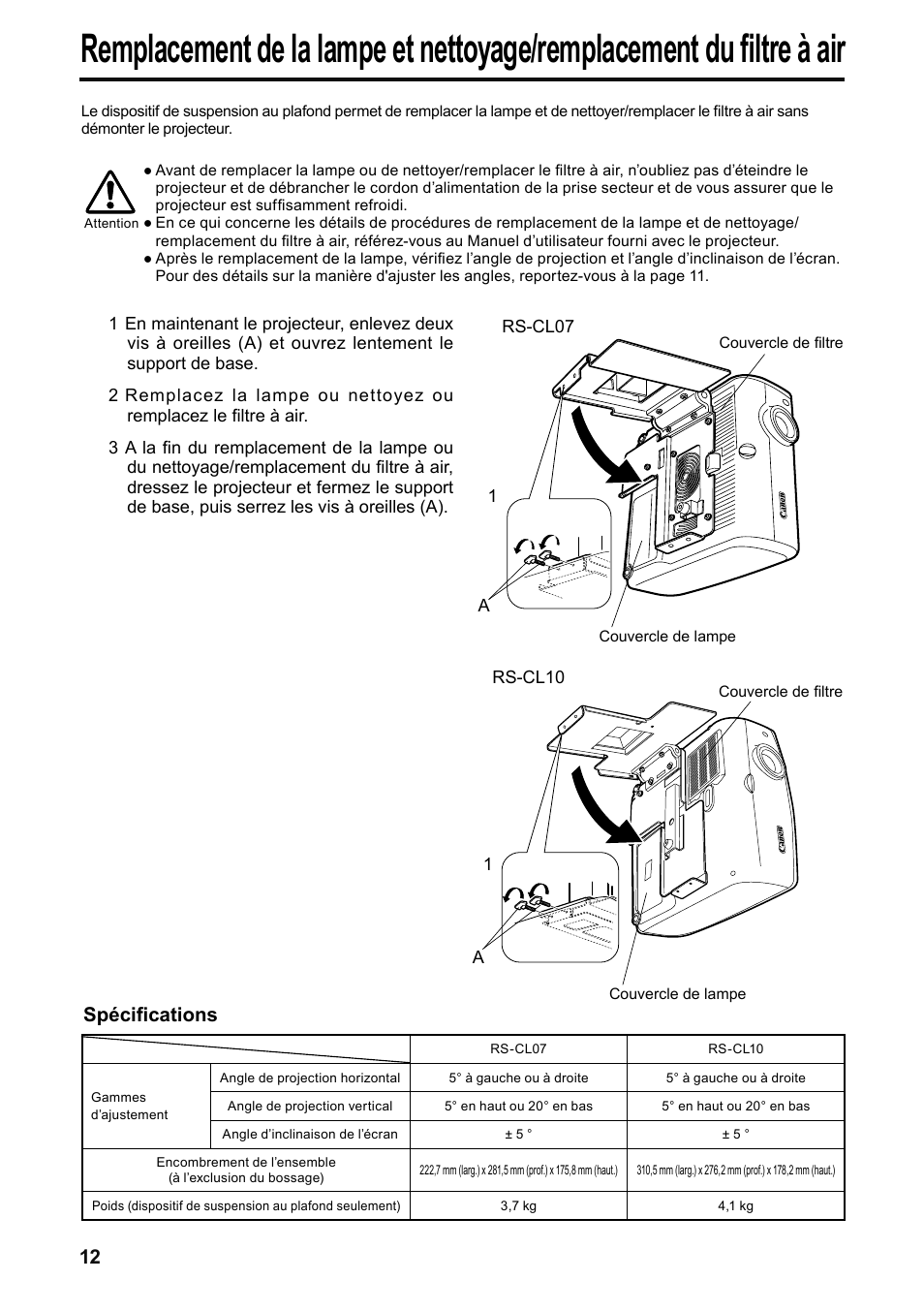 Spécifications | Canon RS-CL07 User Manual | Page 37 / 86