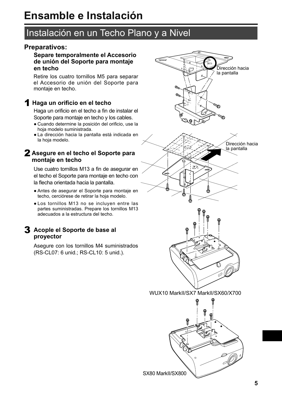 Ensamble e instalación, Instalación en un techo plano y a nivel | Canon RS-CL07 User Manual | Page 42 / 86