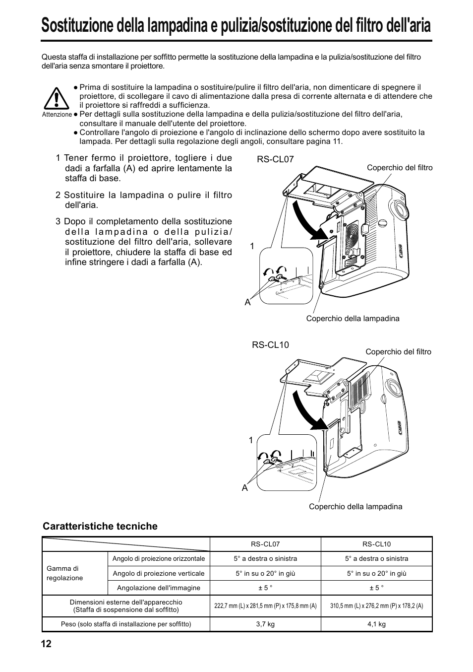 Caratteristiche tecniche | Canon RS-CL07 User Manual | Page 73 / 86