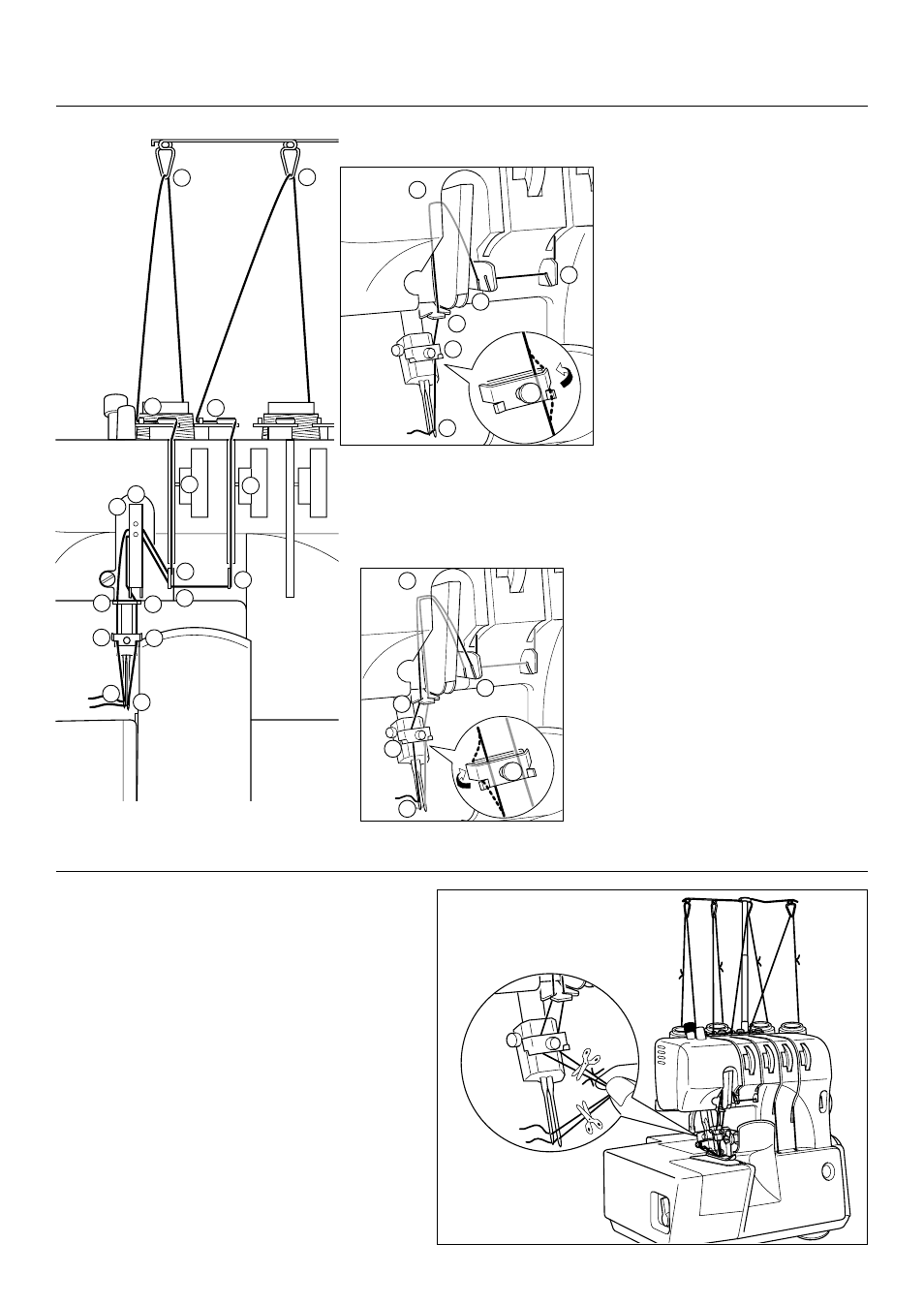 Easy thread changing -tying on method, Threading the right and left needles | Baby Lock Lauren (BL450A) Instruction and Reference Guide User Manual | Page 11 / 28