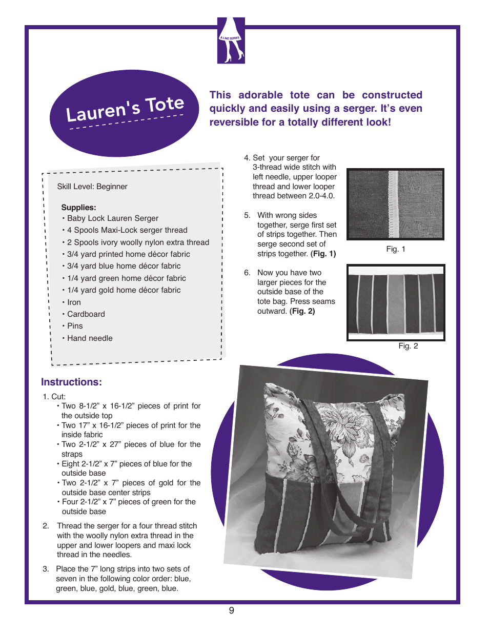 Lauren's tote | Baby Lock Lauren (BL450A) Let's Get Started Guide User Manual | Page 11 / 12