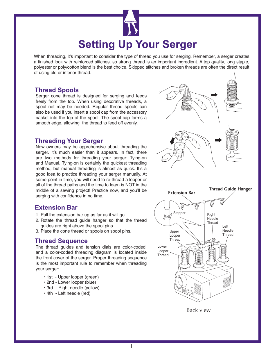 Setting up your serger | Baby Lock Lauren (BL450A) Let's Get Started Guide User Manual | Page 3 / 12