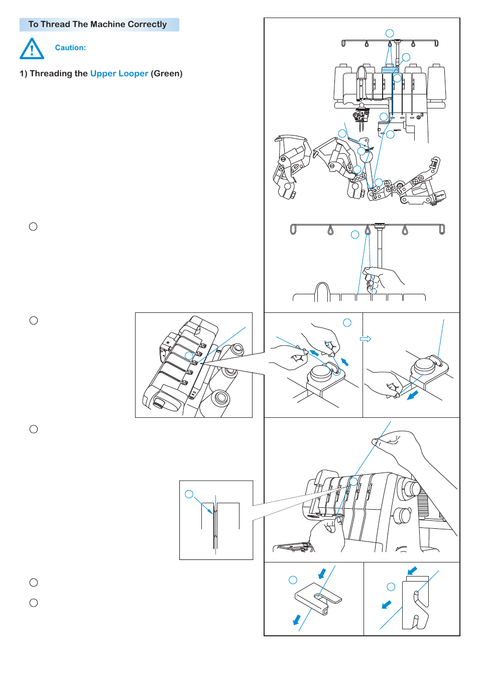 1) threading the (green) upper looper | Baby Lock Diana (BL480A) Instruction and Reference Guide User Manual | Page 16 / 71